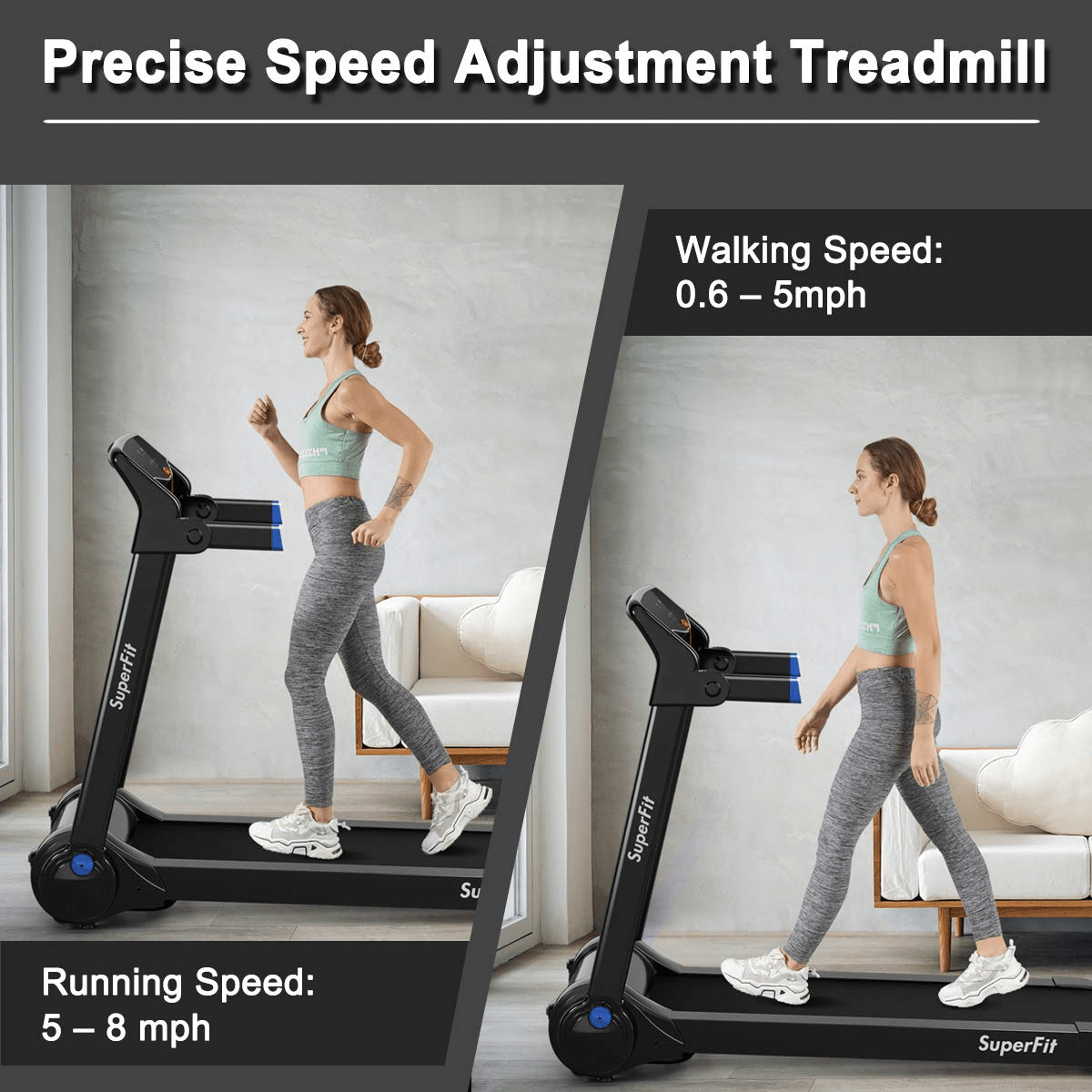 Goplus 3HP Electric Folding Treadmill, with APP Control, Bluetooth Speaker and HD Touch Screen - Prioka