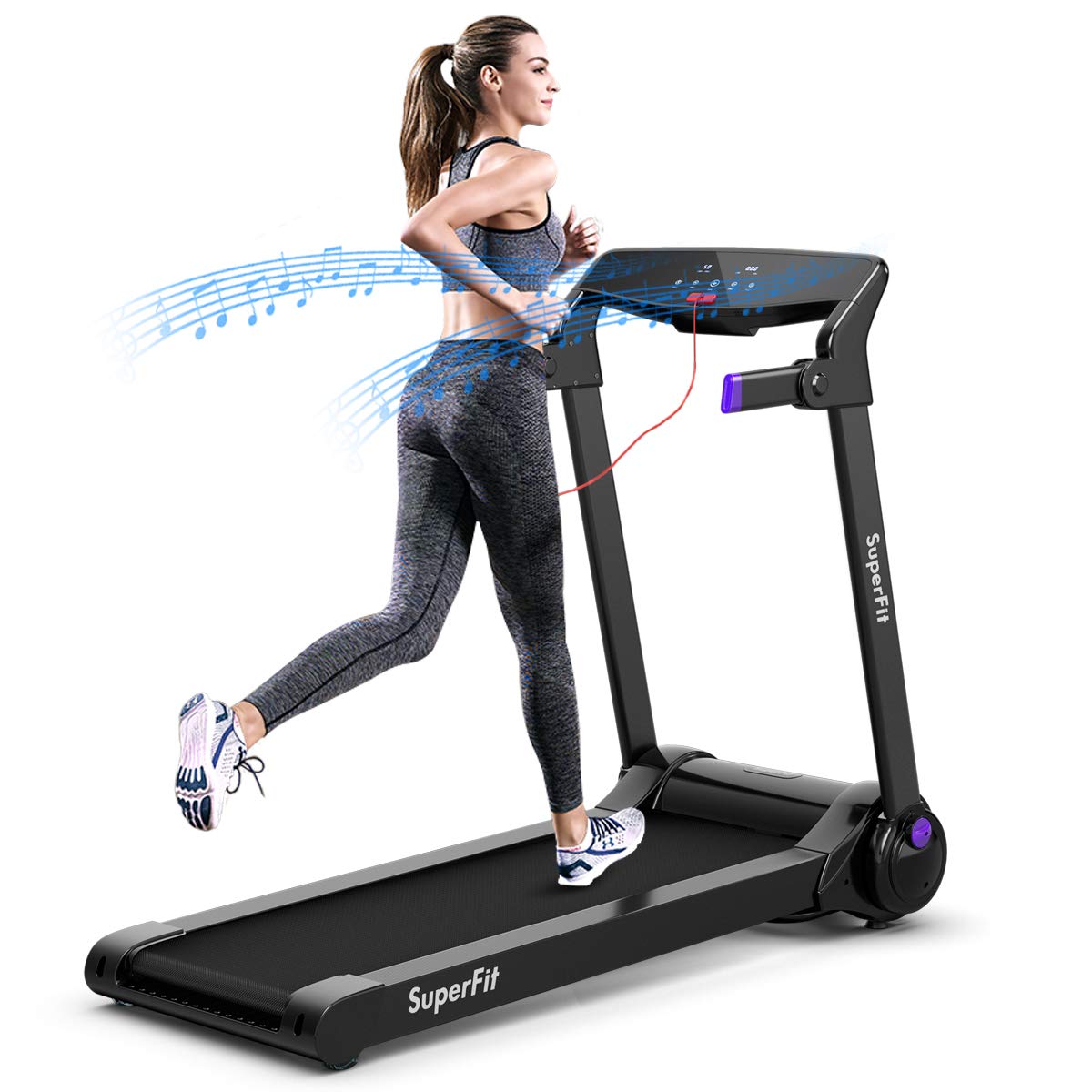Goplus 3HP Electric Folding Treadmill, with APP Control, Bluetooth Speaker and HD Touch Screen - Prioka