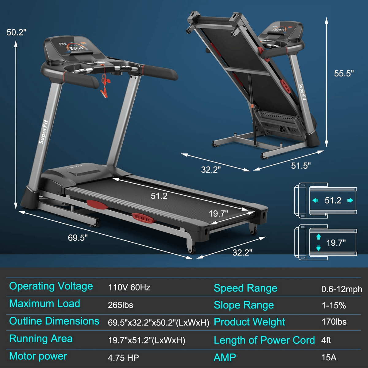 Goplus 4.75HP Folding Treadmill for Home Gym, Commercial Heavy Duty Superfit Treadmill with 15% Auto Incline - Prioka