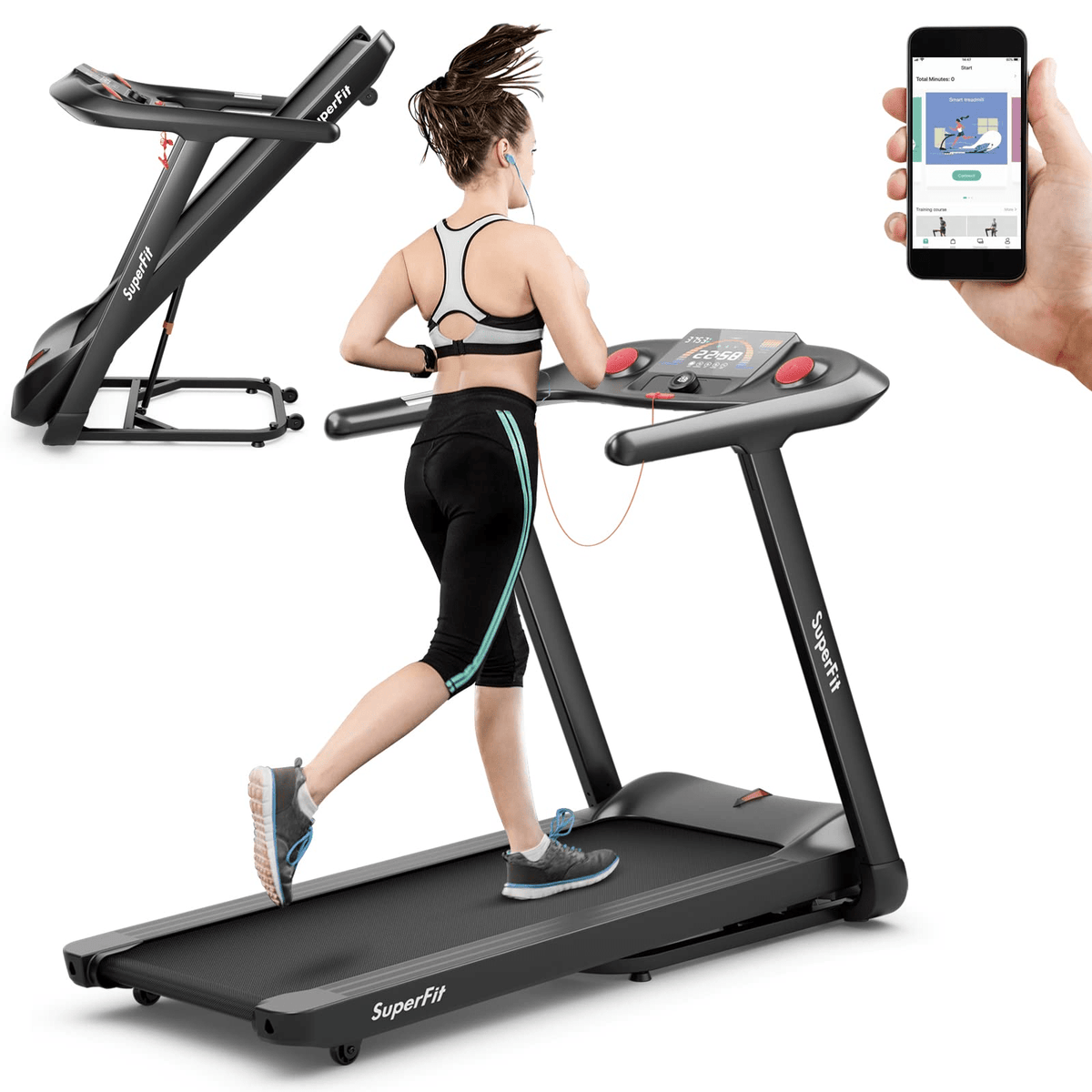 Goplus 4.75HP Folding Treadmill with 15% Auto Incline, Electric Superfit Treadmill w/Voice and APP Control - Prioka