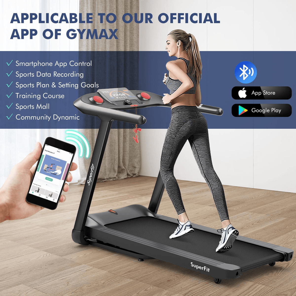 Goplus 4.75HP Folding Treadmill with 15% Auto Incline, Electric Superfit Treadmill w/Voice and APP Control - Prioka