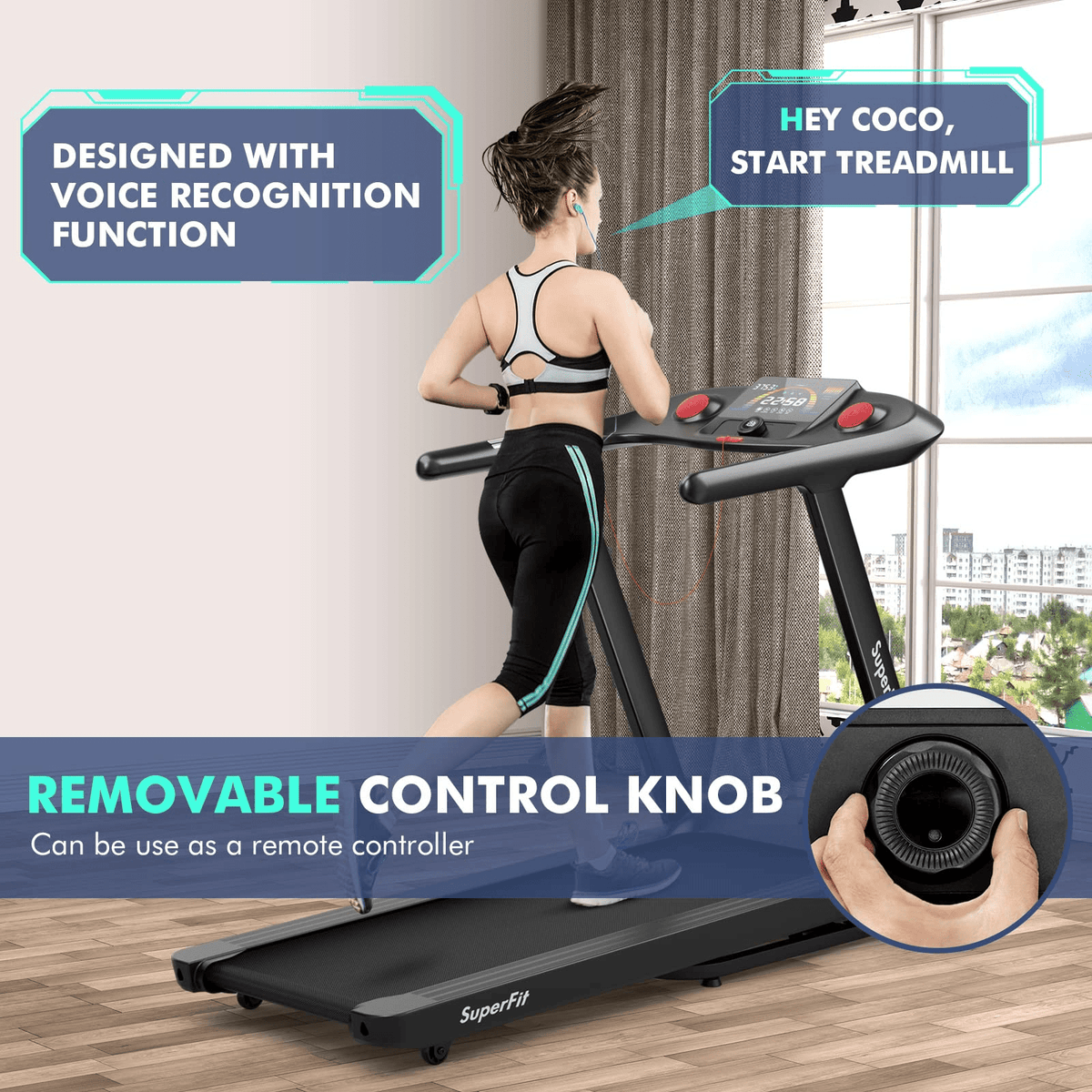 Goplus 4.75HP Folding Treadmill with 15% Auto Incline, Electric Superfit Treadmill w/Voice and APP Control - Prioka