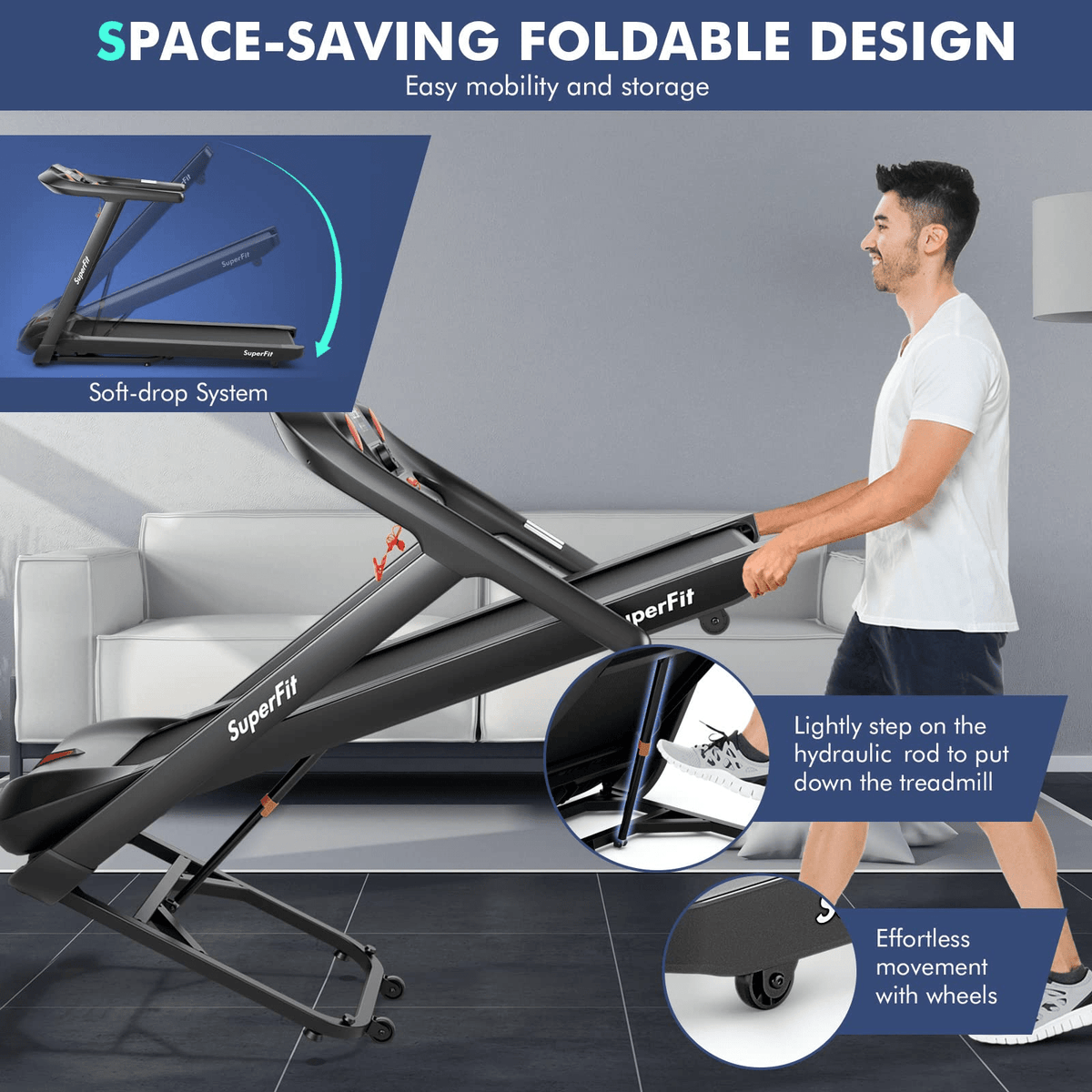 Goplus 4.75HP Folding Treadmill with 15% Auto Incline, Electric Superfit Treadmill w/Voice and APP Control - Prioka