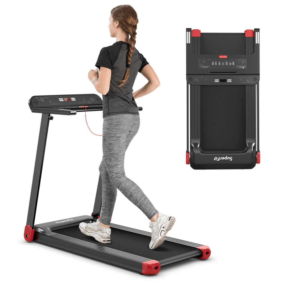 Goplus Folding Treadmill, Compact Superfit Treadmill with APP Control, Blue Tooth Speaker - Prioka