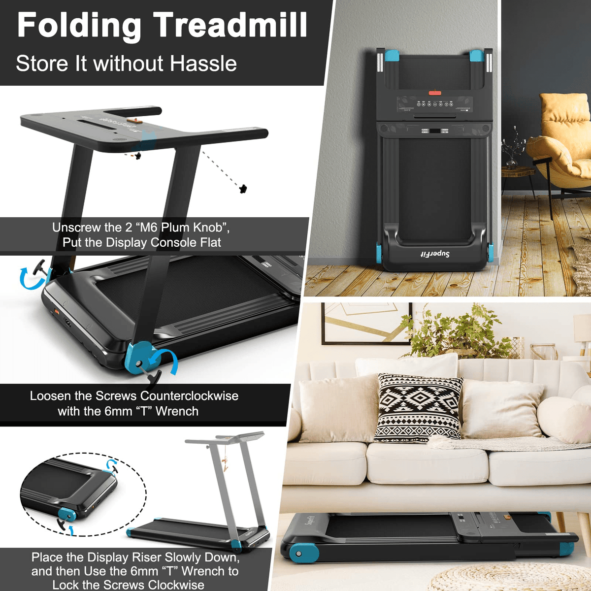 Goplus Folding Treadmill, Compact Superfit Treadmill with APP Control, Blue Tooth Speaker - Prioka