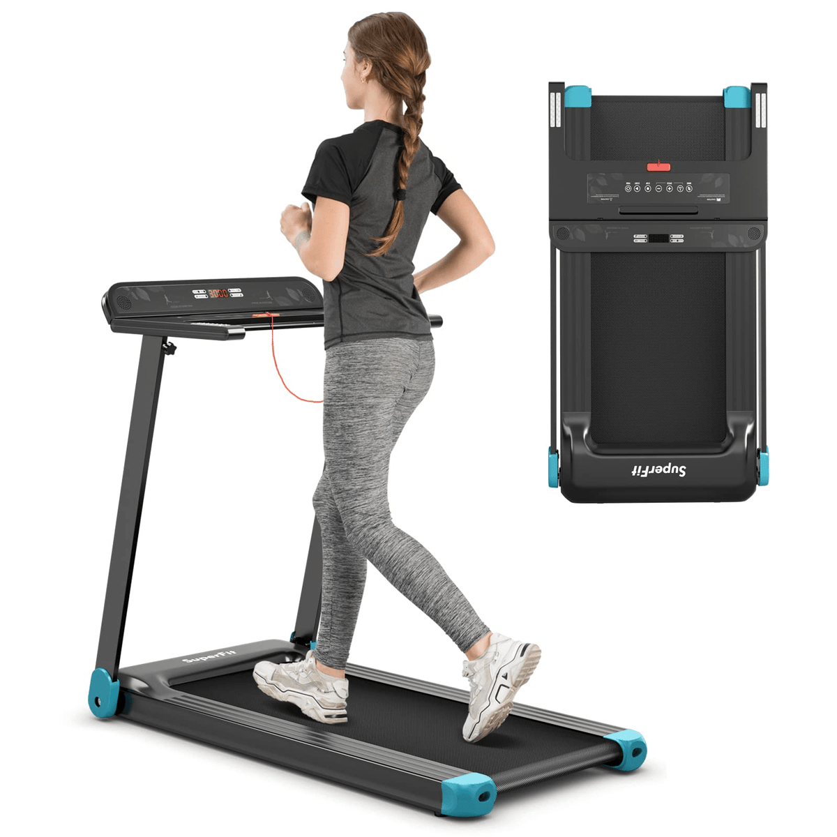 Goplus Folding Treadmill, Compact Superfit Treadmill with APP Control, Blue Tooth Speaker - Prioka