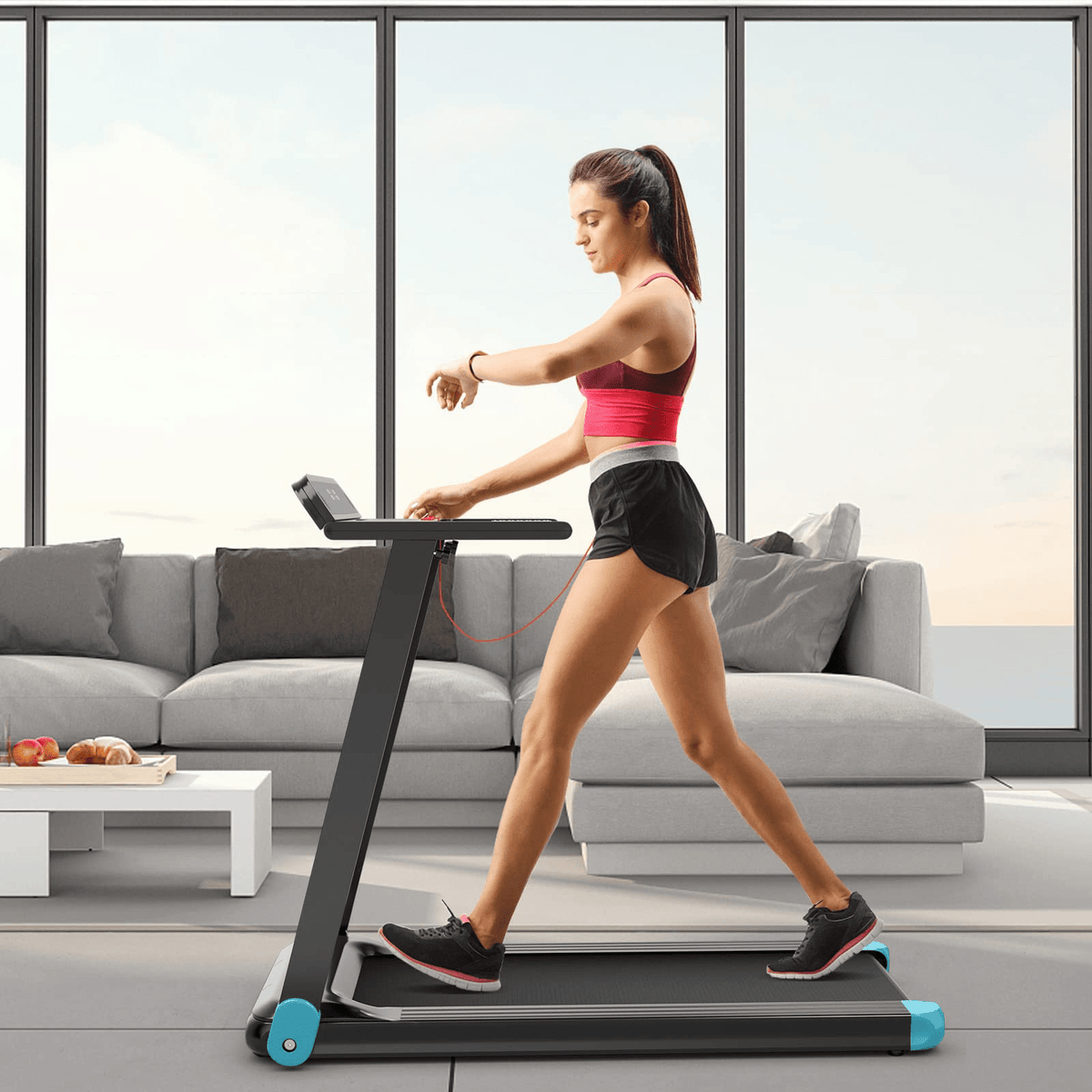 Goplus Folding Treadmill, Compact Superfit Treadmill with APP Control, Blue Tooth Speaker - Prioka