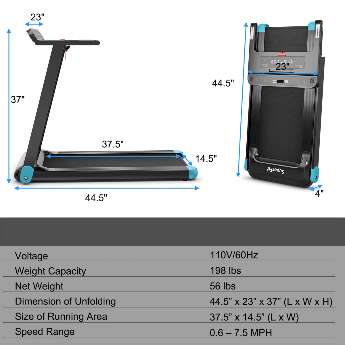Goplus Folding Treadmill, Compact Superfit Treadmill with APP Control, Blue Tooth Speaker - Prioka