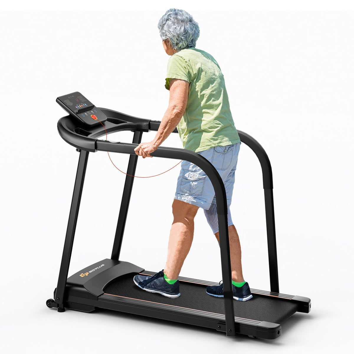 Goplus Walking Treadmill for Senior with Long Handrail, 300 lbs Capacity, Recovery Fitness Exercise Machine for Home with Pulse Sensors - Prioka