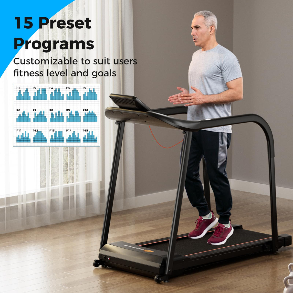 Goplus Walking Treadmill for Senior with Long Handrail, 300 lbs Capacity, Recovery Fitness Exercise Machine for Home with Pulse Sensors - Prioka