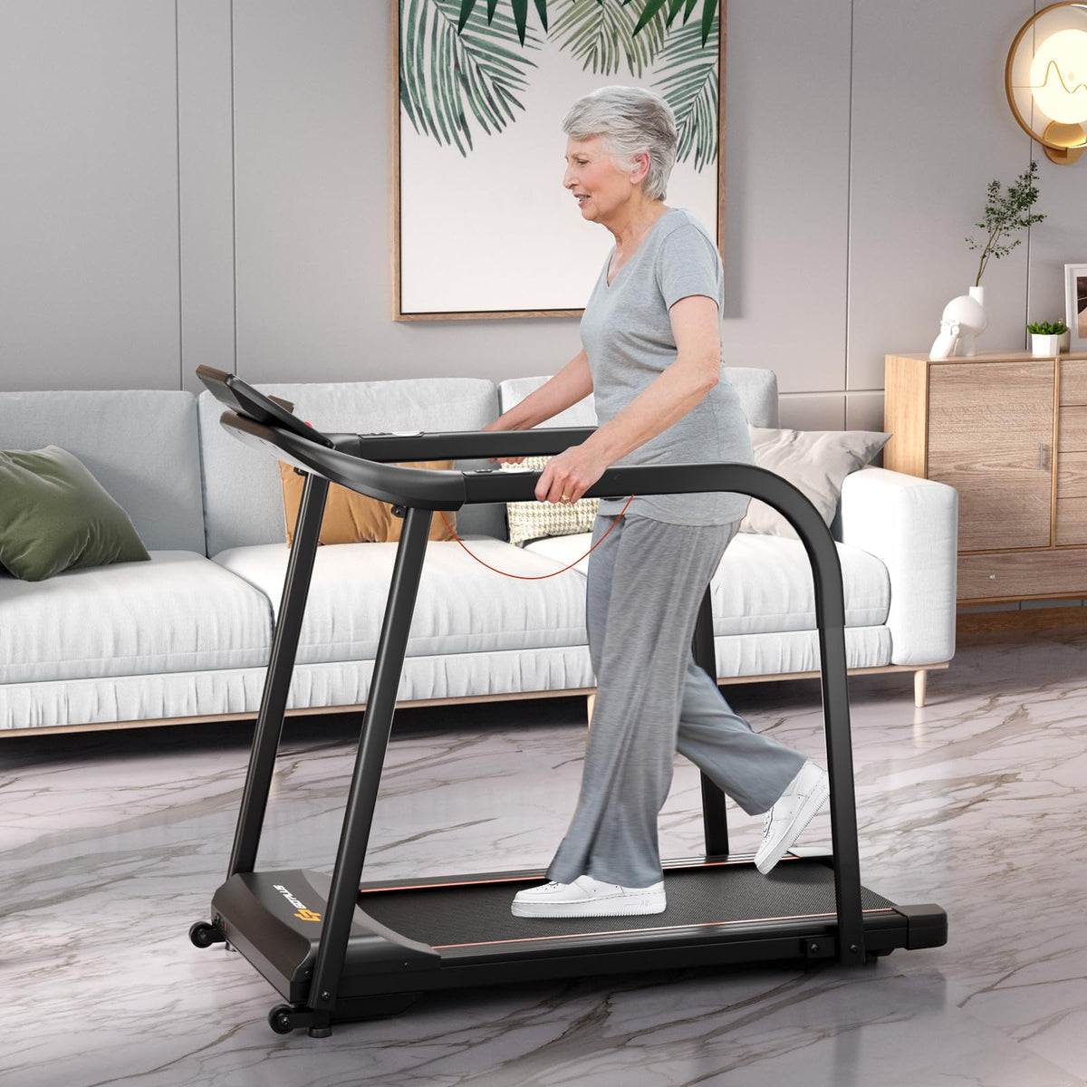 Goplus Walking Treadmill for Senior with Long Handrail, 300 lbs Capacity, Recovery Fitness Exercise Machine for Home with Pulse Sensors - Prioka