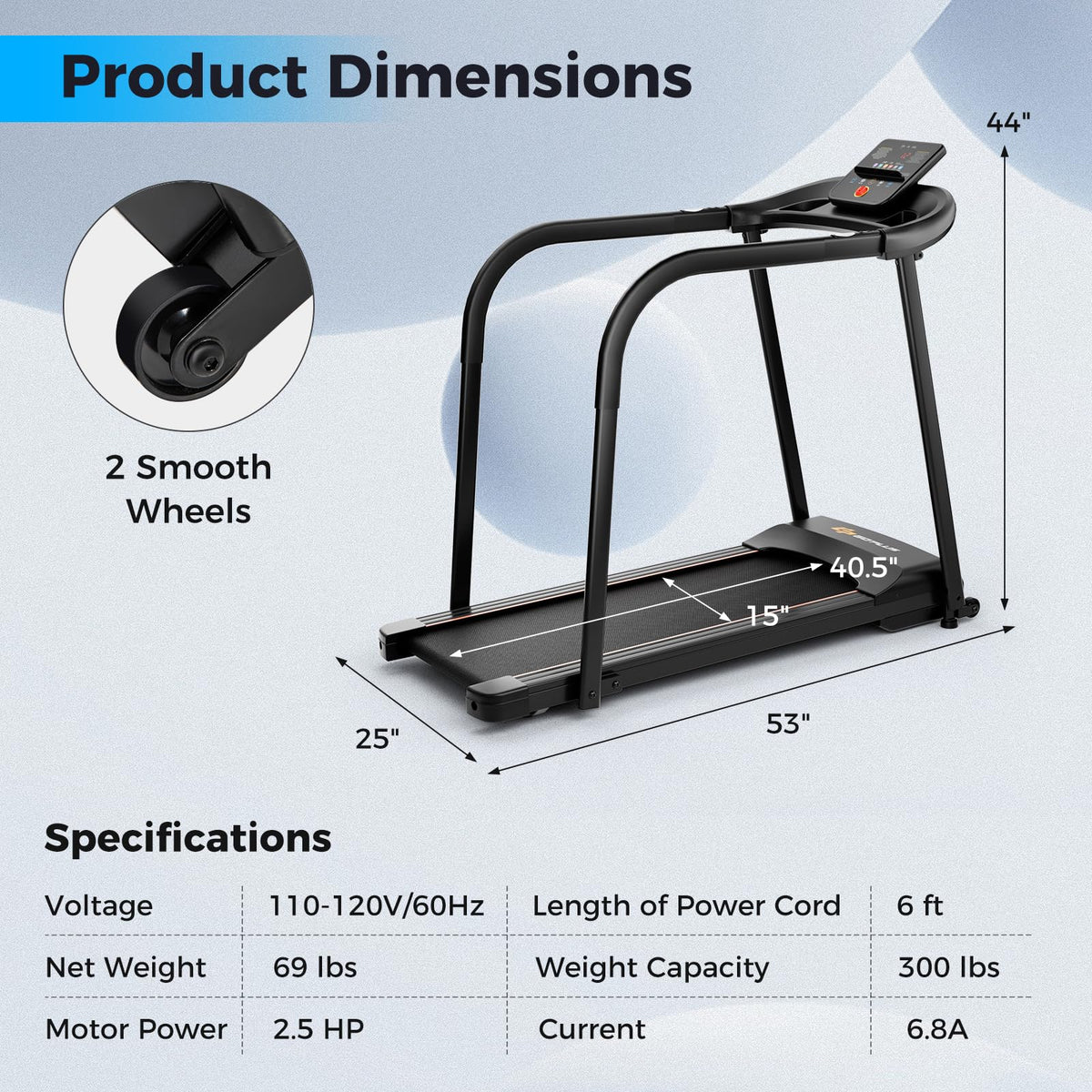Goplus Walking Treadmill for Senior with Long Handrail, 300 lbs Capacity, Recovery Fitness Exercise Machine for Home with Pulse Sensors - Prioka