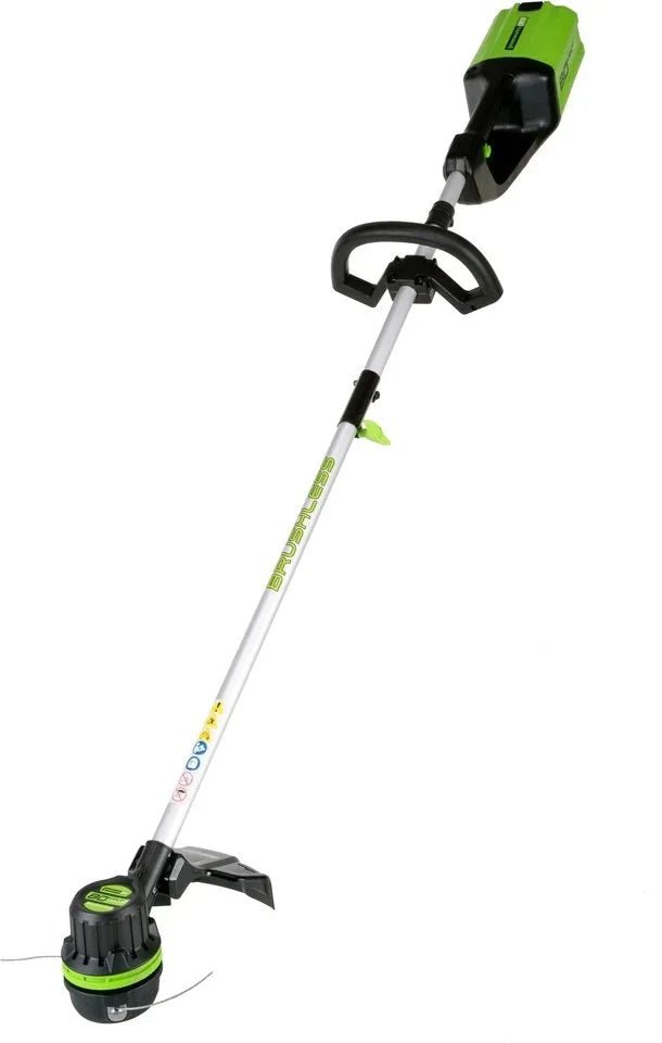 Greenworks 80V 21” Lawn Mower, 13” String Trimmer, and 730 Leaf Blowers. - Prioka