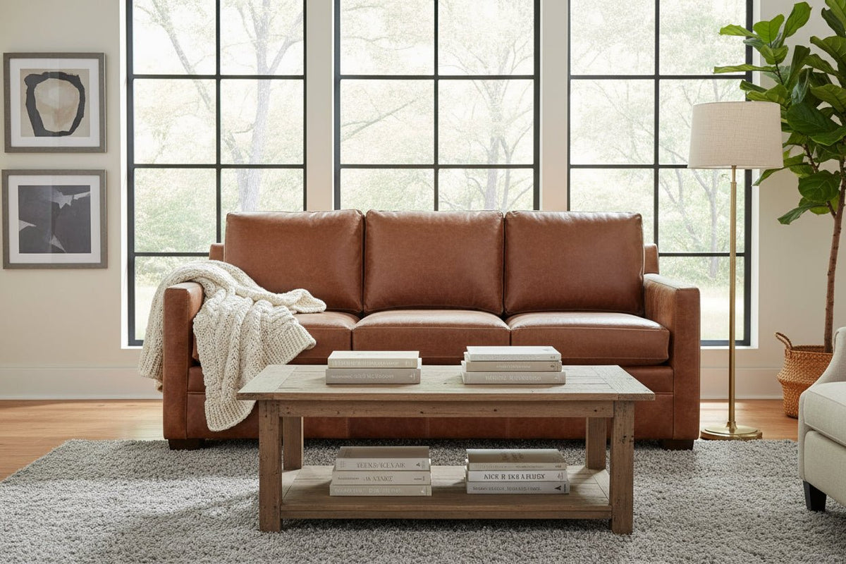 Hadley Contemporary Track Arm Leather Sofa Collection - Prioka