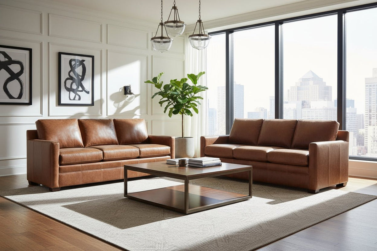 Hadley Contemporary Track Arm Leather Sofa Collection - Prioka