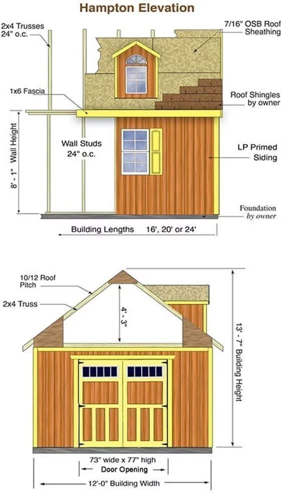 Hampton 12 ft. W x 16 ft. D Wood Storage Shed Kit with Floor (192 Sq. ft.) Installtion Included - Prioka