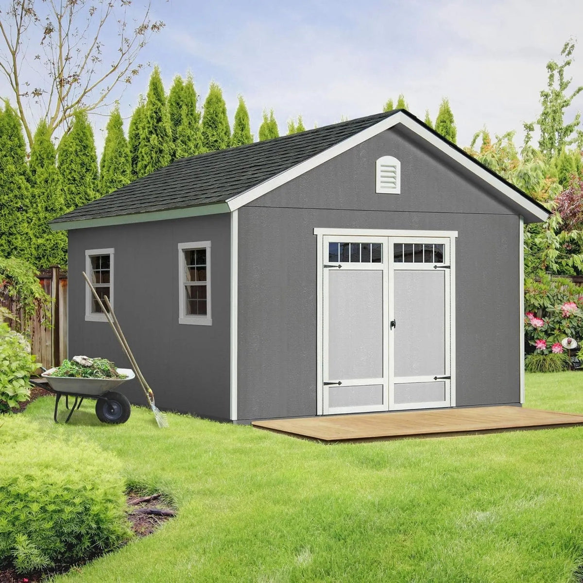 Handy Home Products Scarsdale 12×16 DIY Wooden Storage Shed with Floor Kit - Prioka