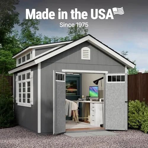 Handy Home Products Windemere 10×12 Do-it-Yourself Wooden Storage Shed with Floor, Beiges - Prioka
