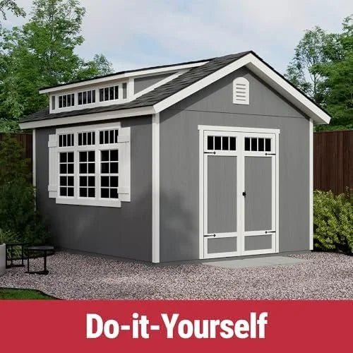 Handy Home Products Windemere 10×12 Do-it-Yourself Wooden Storage Shed with Floor, Beiges - Prioka