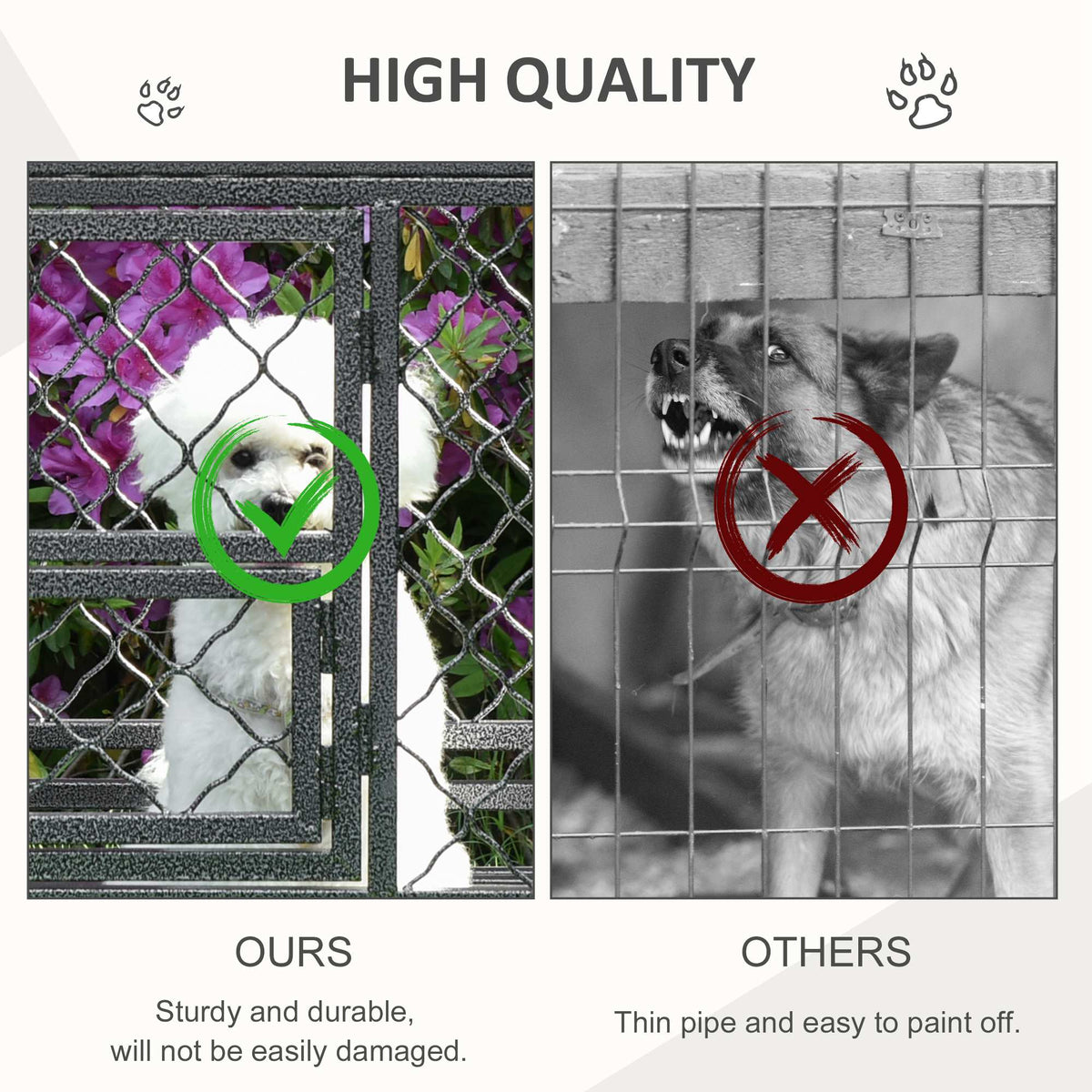 Heavy Duty Dog Cage Metal Kennel and Crate Dog Playpen with Lockable Wheels, Slide-out Tray, Food Bowl and Double Doors - Prioka
