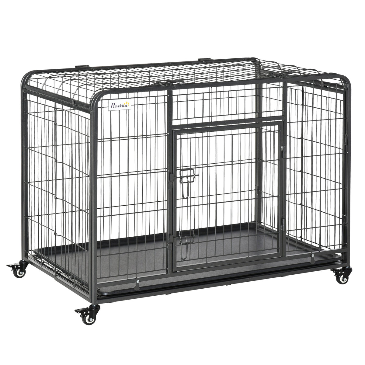 Heavy Duty Metal Dog Crate Pet Cage & Kennel with Removable Tray 4 Wheels & Folding Design Indoor Grey - Prioka