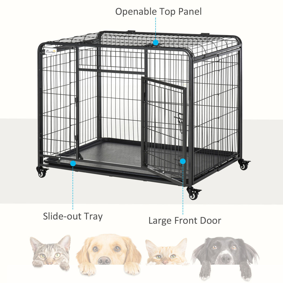 Heavy Duty Metal Dog Crate Pet Cage & Kennel with Removable Tray 4 Wheels & Folding Design Indoor Grey - Prioka