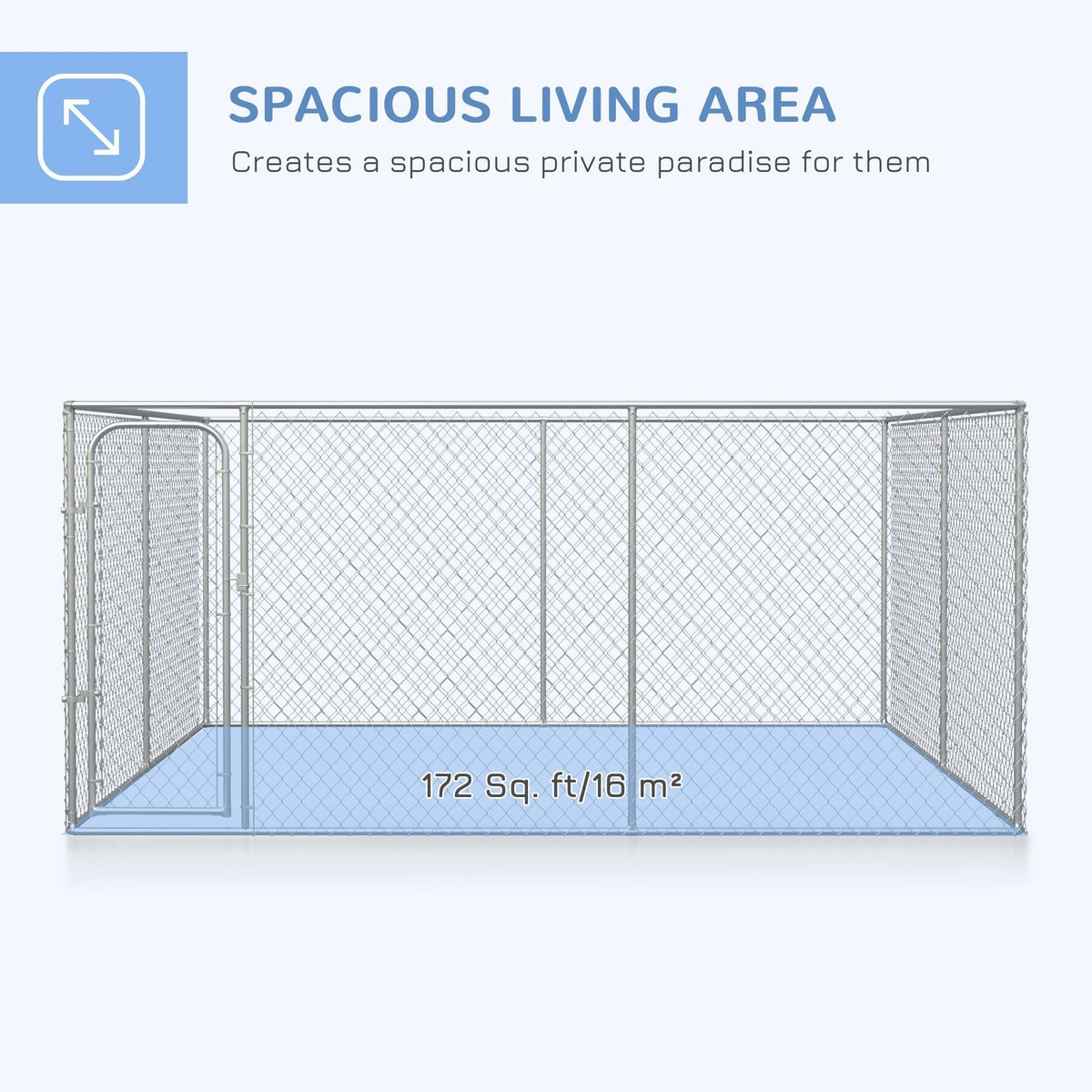 Heavy Duty Outdoor Dog Kennel Galvanized Chain Link Fence, Pet Run House Chicken Coop with Secure Lock Mesh Sidewalls for Backyard, Silver - Prioka