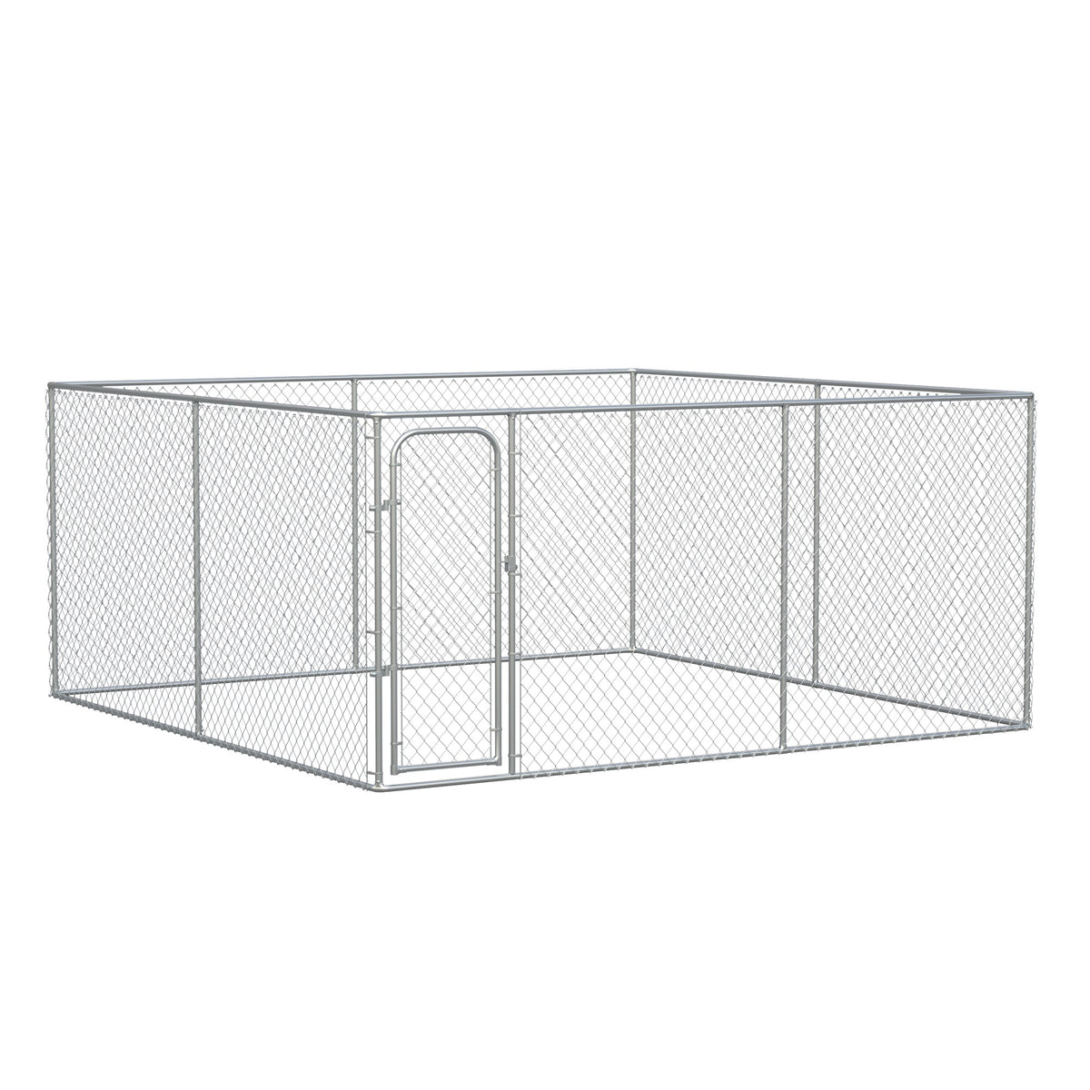 Heavy Duty Outdoor Dog Kennel Galvanized Chain Link Fence, Pet Run House Chicken Coop with Secure Lock Mesh Sidewalls for Backyard, Silver - Prioka