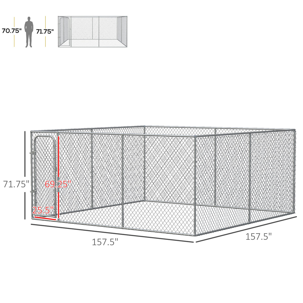 Heavy Duty Outdoor Dog Kennel Galvanized Chain Link Fence, Pet Run House Chicken Coop with Secure Lock Mesh Sidewalls for Backyard, Silver - Prioka