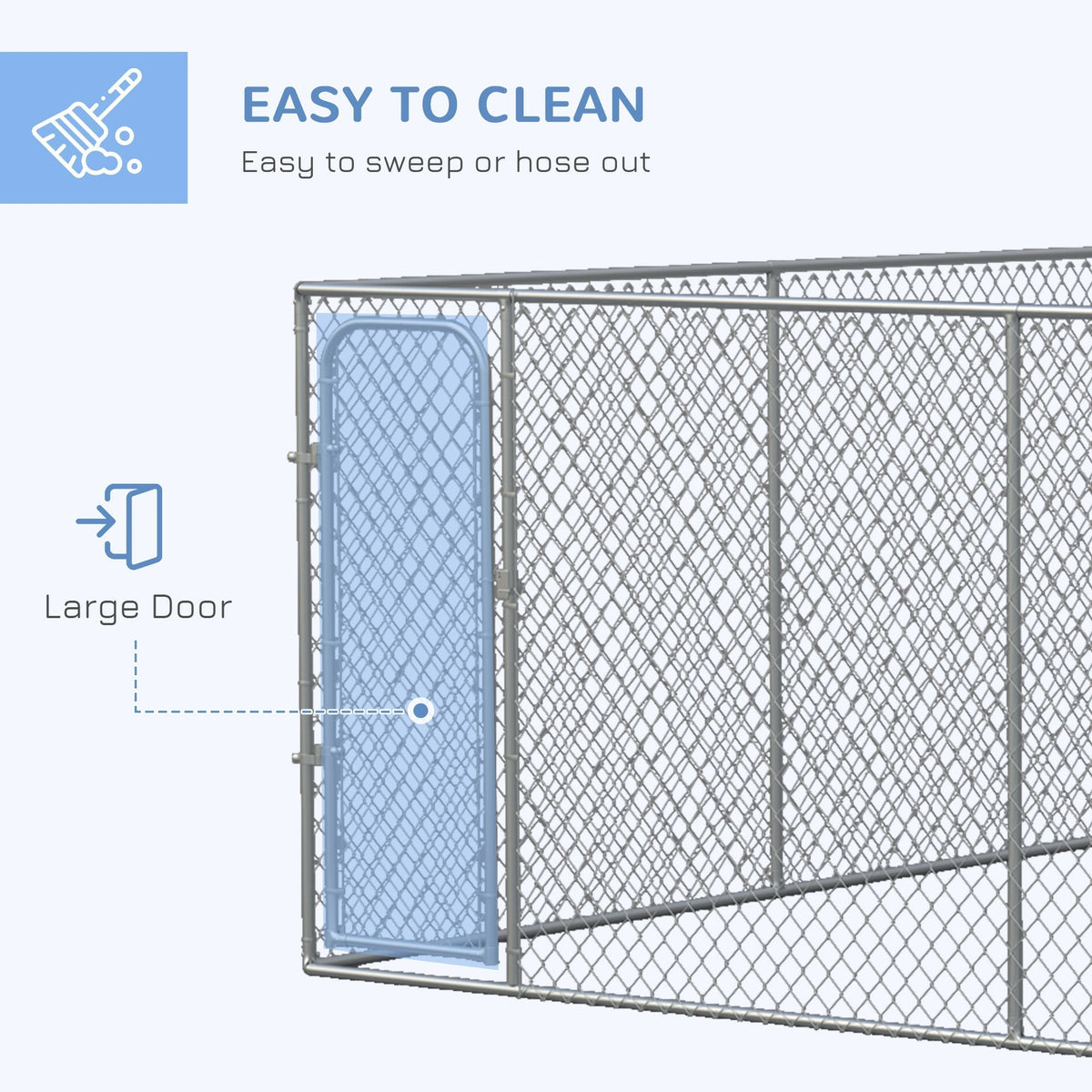 Heavy Duty Outdoor Dog Kennel Galvanized Chain Link Fence, Pet Run House Chicken Coop with Secure Lock Mesh Sidewalls for Backyard, Silver - Prioka
