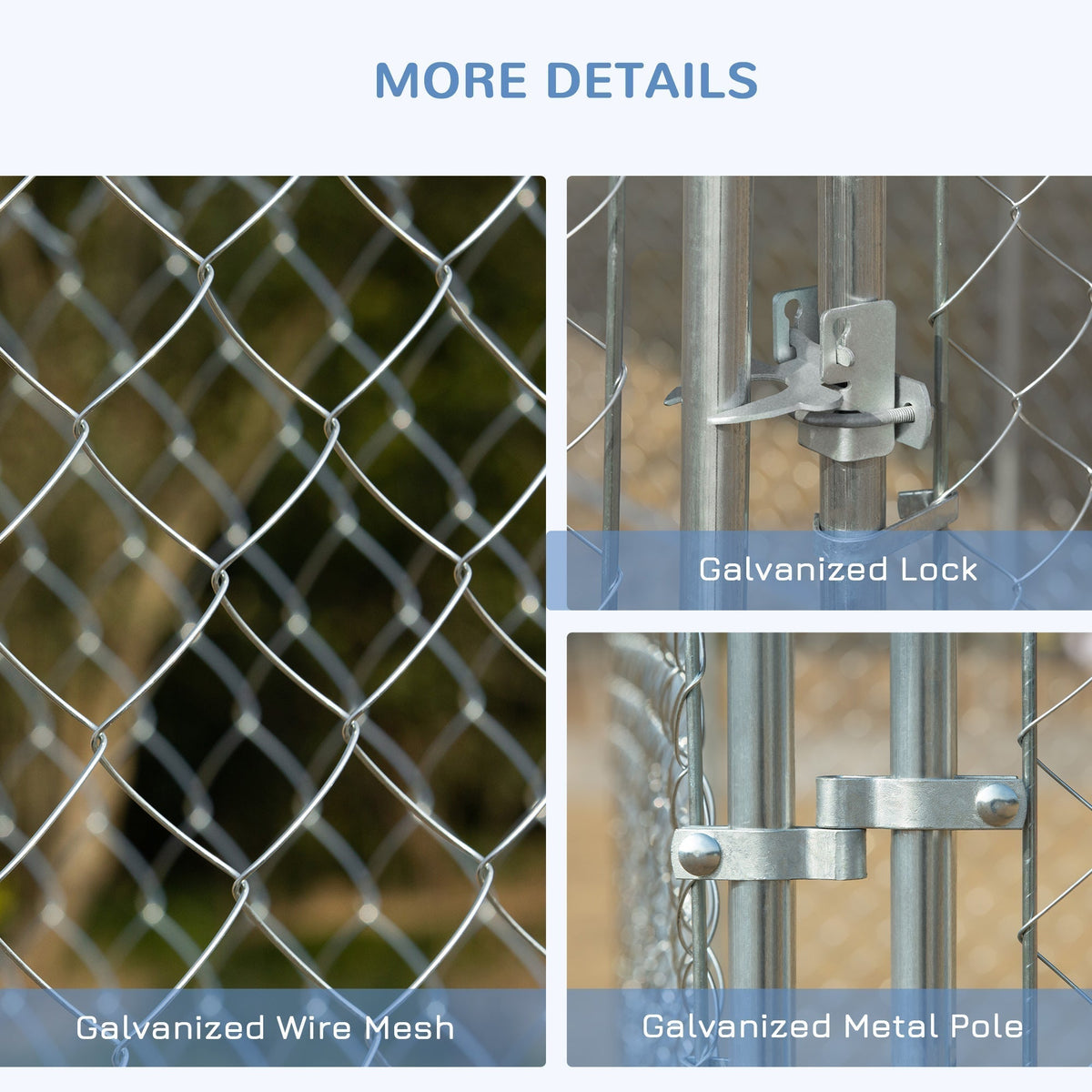 Heavy Duty Outdoor Dog Kennel Galvanized Chain Link Fence, Pet Run House Chicken Coop with Secure Lock Mesh Sidewalls for Backyard, Silver - Prioka