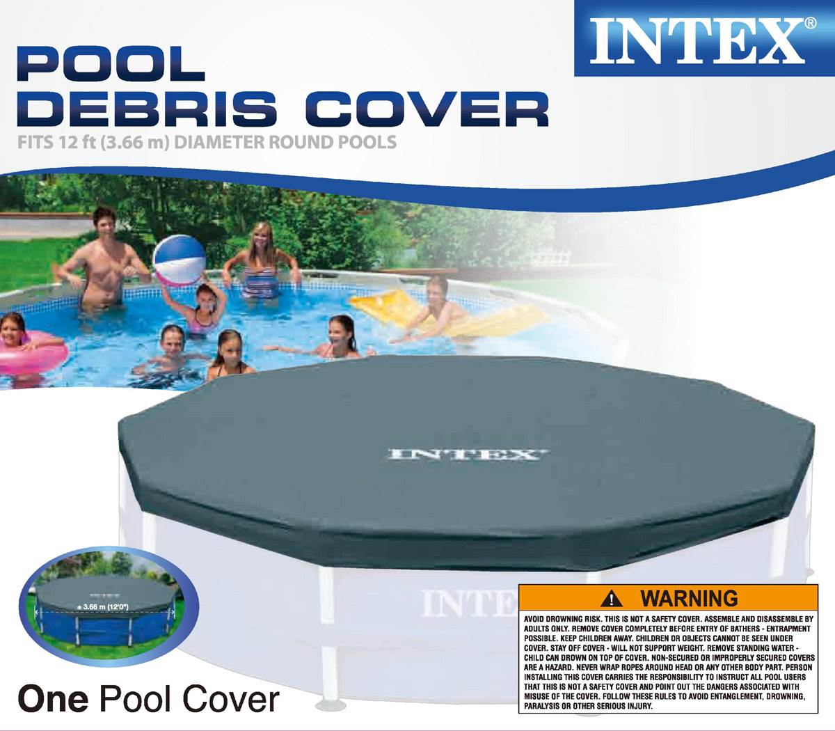 Intex 12-Foot Round Metal Frame Above Ground Swimming Pool Debris Cover - Prioka
