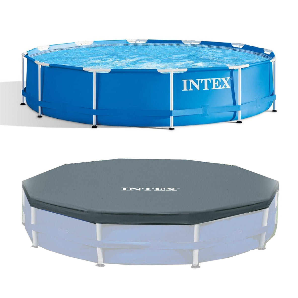 Intex 12 Foot x 30 In. Above Ground Pool & Intex 12 Foot Round Pool Cover - Prioka