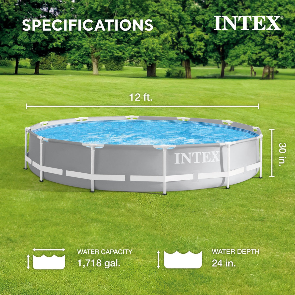 Intex 12 foot x 30 inch Prism Frame Round Above Ground Swimming Pool, (No Pump) - Prioka