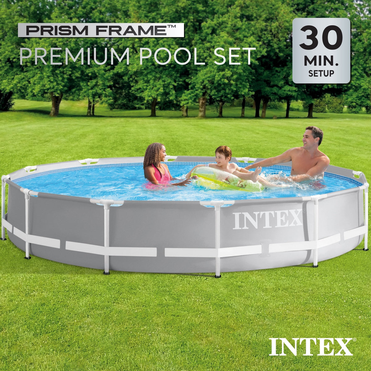 Intex 12 foot x 30 inch Prism Frame Round Above Ground Swimming Pool, (No Pump) - Prioka