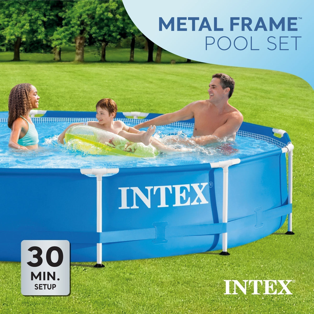 Intex 12 x 2.5 Foot Metal Frame Above Ground Pool with Filter and Accessories - Prioka