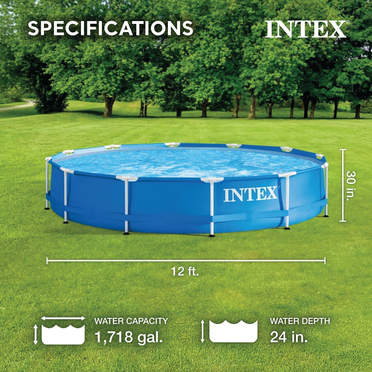 INTEX 12' x 30" Metal Frame Above Ground Pool, Filter, Cover, & Maintenance Kit - Prioka