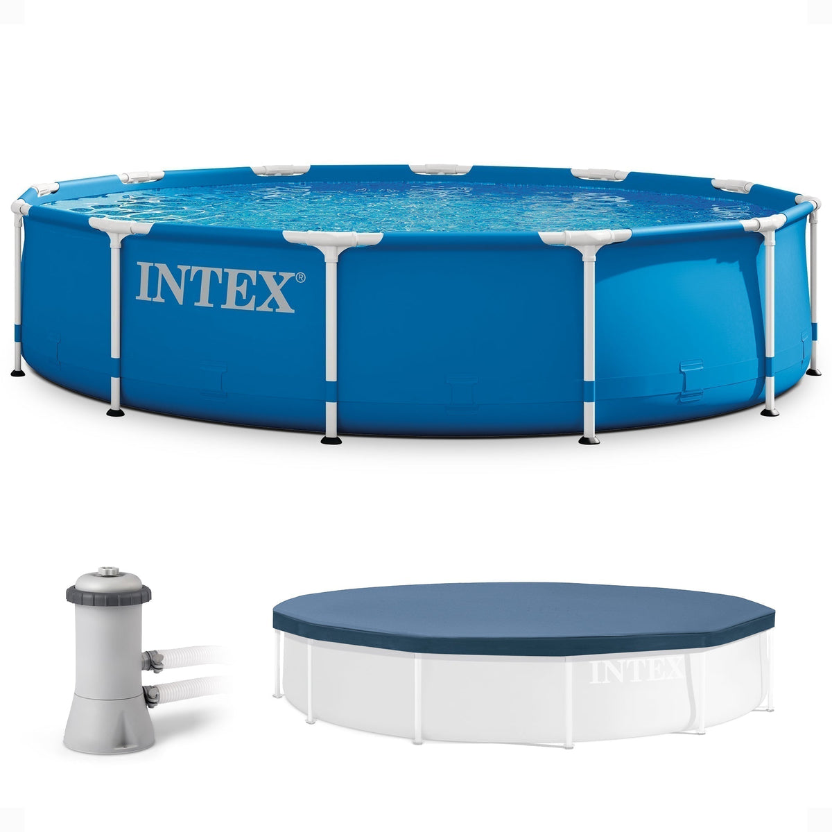Intex 12' x 30" Metal Frame Above Ground Swimming Pool with Filter and Cover - Prioka