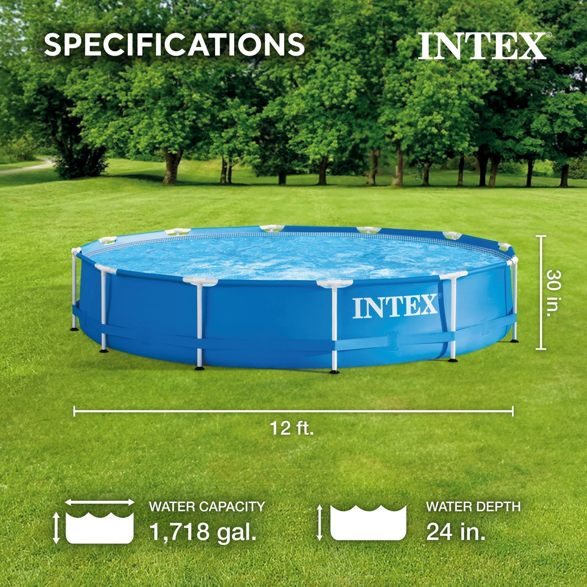 Intex 12' x 30" Metal Frame Above Ground Swimming Pool with Filter and Cover - Prioka