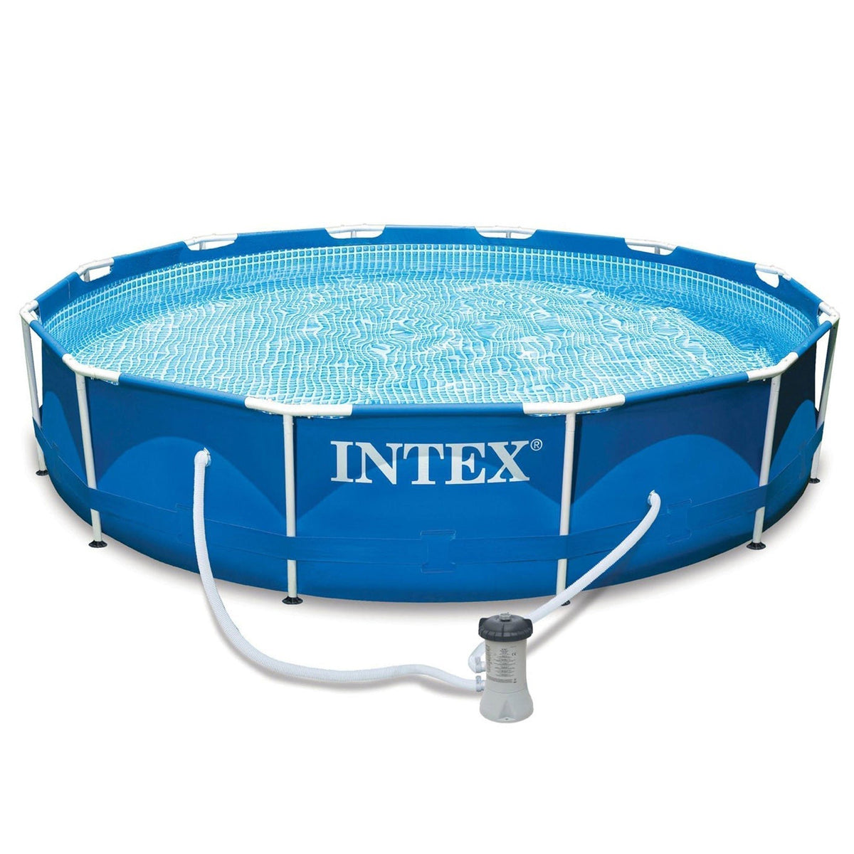 Intex 12' x 30" Metal Frame Round Swimming Pool w/ Filter Pump & 13' Pool Cover - Prioka