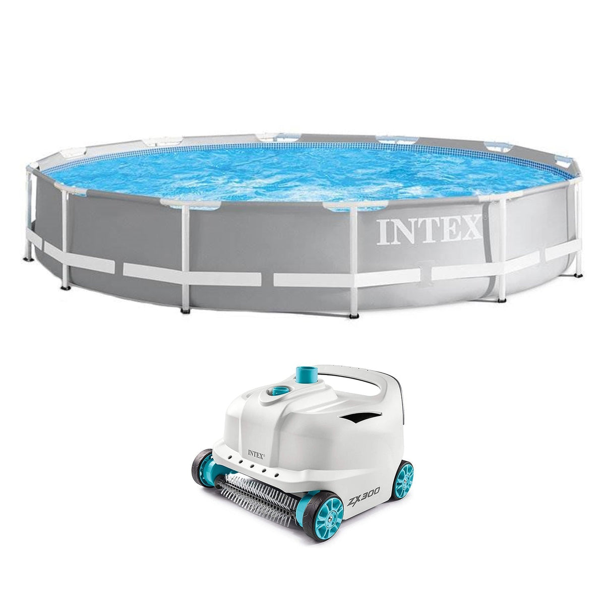 Intex 12ft x 30in Prism Frame Above Ground Round Swimming Pool & Robot Vacuum - Prioka