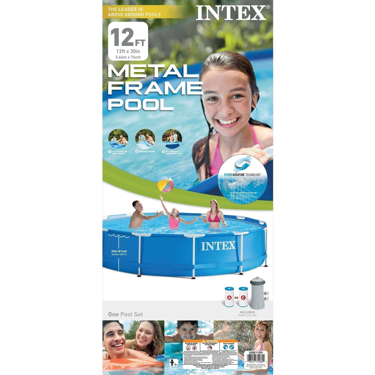 INTEX 12'x30" Metal Frame Swimming Pool with Filter Pump & Pool Cover (2-Pack) - Prioka