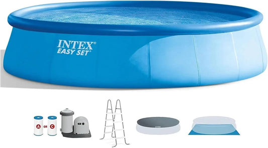 Intex 18′ x 48″ Inflatable Above Ground Swimming Pool with Ladder, Pumps - Prioka