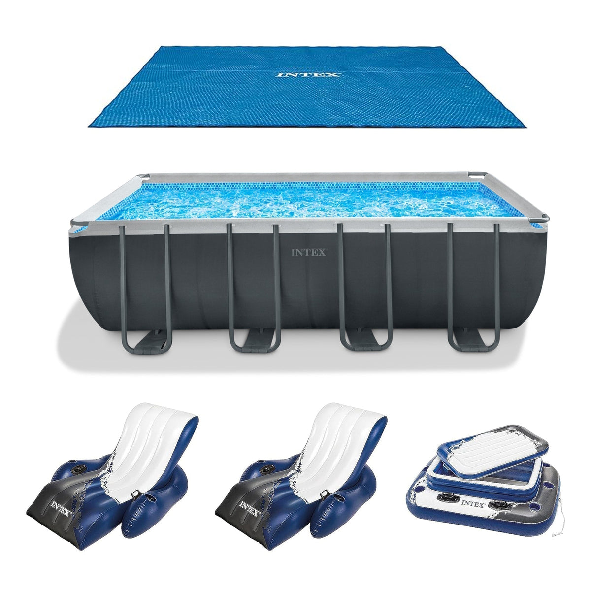 INTEX 18' x 9' x 53" Ultra XTR Frame Pool, Cover, Cooler, and Float (2 Pack) - Prioka