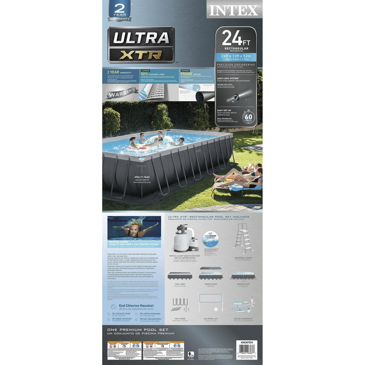 Intex 24′ x 12′ x 52″ Ultra XTR Rectangular Frame Swimming Pool Set + Pump - Prioka
