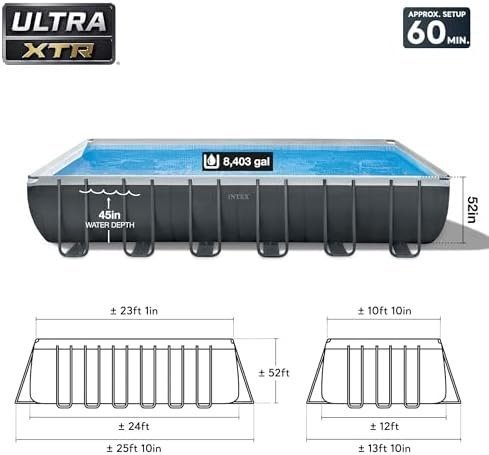 INTEX 26363EH Ultra XTR Deluxe Rectangular Above Ground Swimming Pool Set: 24ft x 12ft x 52in – Includes 2100 GPH Sand Filter Pump – Easy Assembly - Prioka