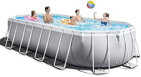 INTEX 26797EH Prism Frame Premium Oval Above Ground Swimming Pool Set: 20ft x 10ft x 48in – Includes 1500 GPH Cartridge Filter Pump – Removable Ladder – Pool Cover – Ground Cloths - Prioka