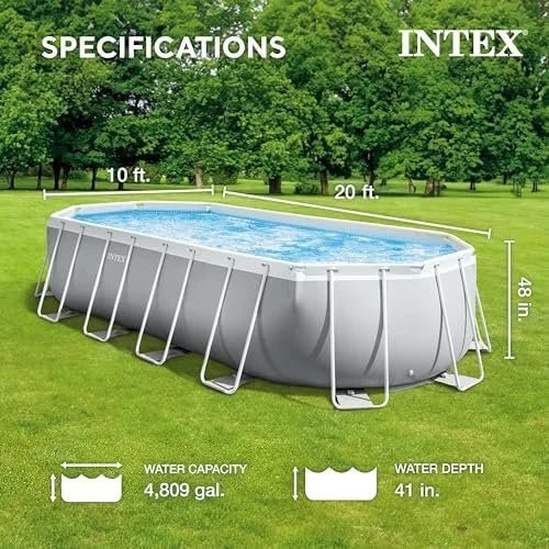 INTEX 26797EH Prism Frame Premium Oval Above Ground Swimming Pool Set: 20ft x 10ft x 48in – Includes 1500 GPH Cartridge Filter Pump – Removable Ladder – Pool Cover – Ground Cloths - Prioka