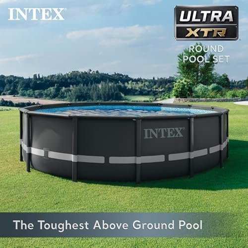 Intex Ultra XTR Frame 14′ x 42″ Round Above Ground Outdoor Swimming Pool Set with Sand Filter Pump, Ladder, Ground Cloth, and Pool Cover - Prioka
