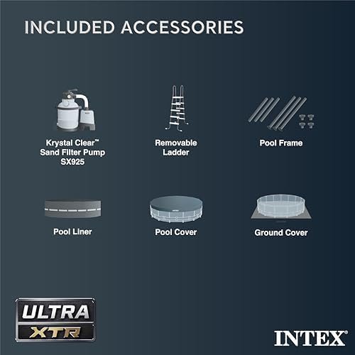 Intex Ultra XTR Frame 14′ x 42″ Round Above Ground Outdoor Swimming Pool Set with Sand Filter Pump, Ladder, Ground Cloth, and Pool Cover - Prioka